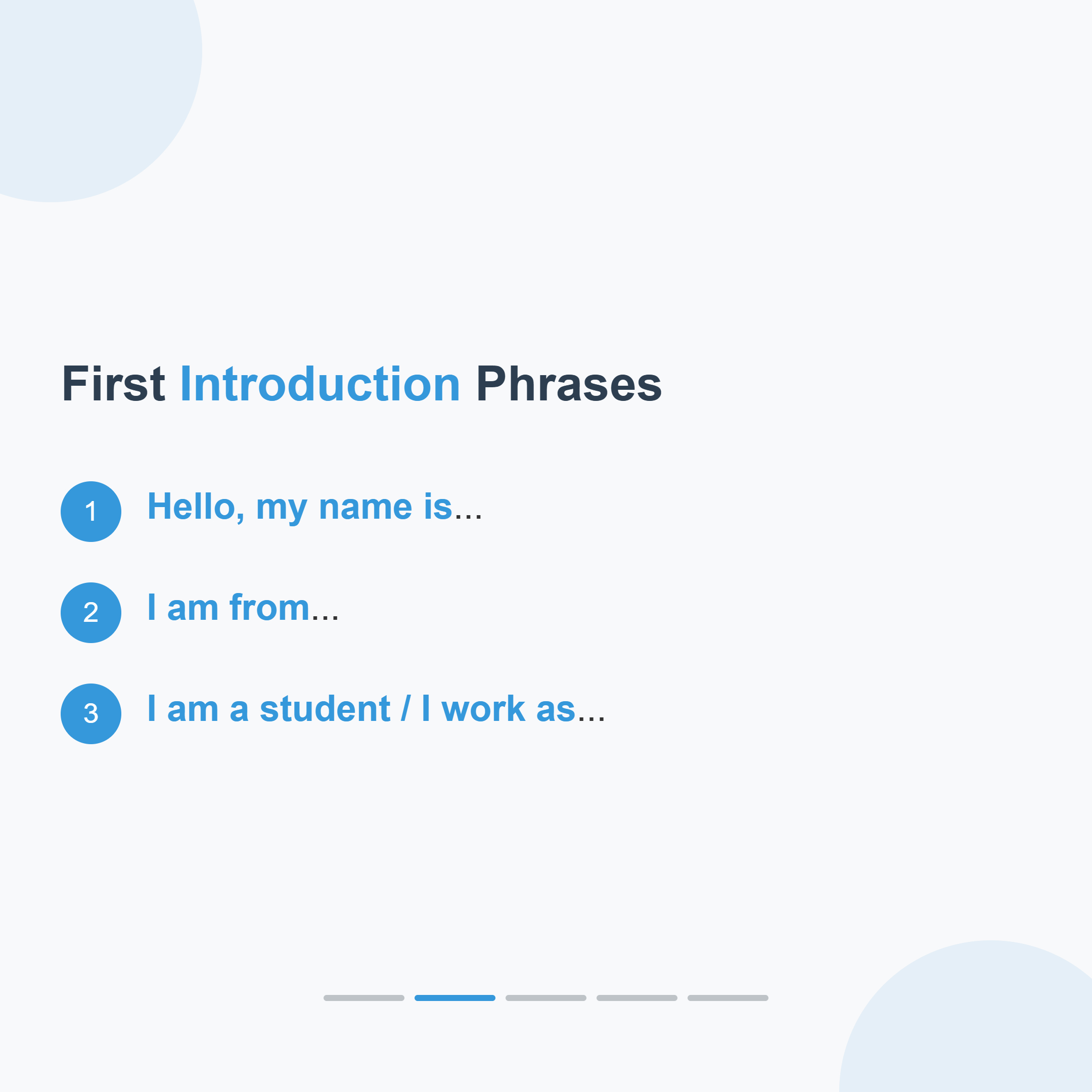 Fluent Future Instagram carousel slide showing English self-introduction phrases